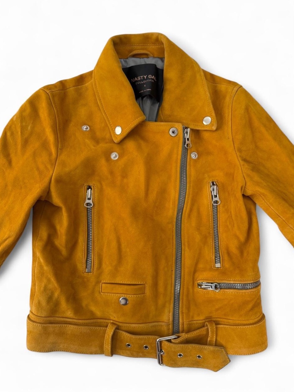 Nasty Gal Mustard Yellow Suede Moto Jacket